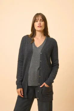 CHELSEA cardigan col v noir chiné