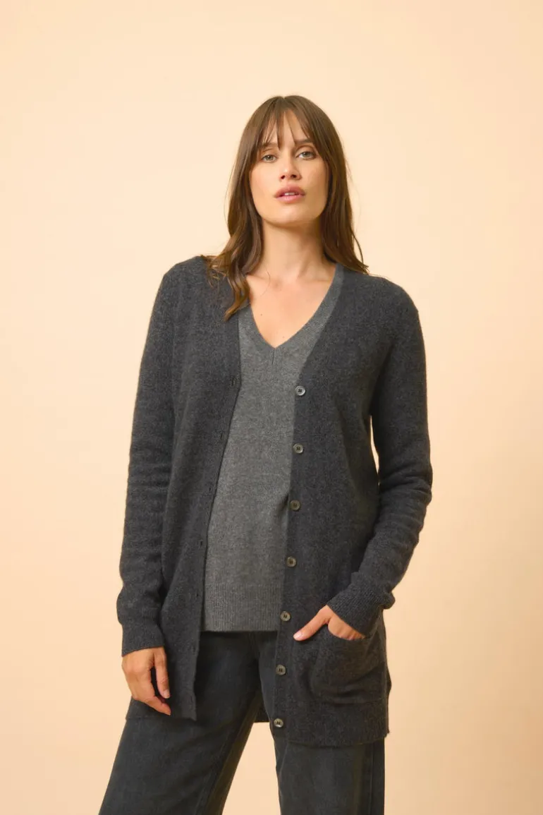CHELSEA cardigan col v noir chiné