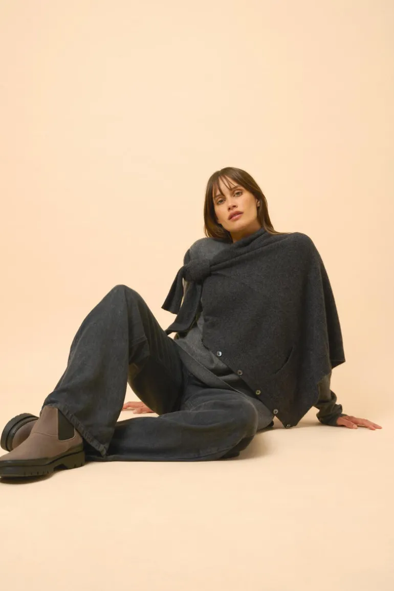 CHELSEA cardigan col v noir chiné