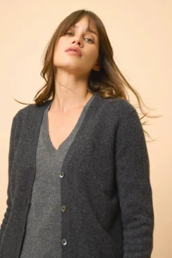 CHELSEA cardigan col v noir chiné