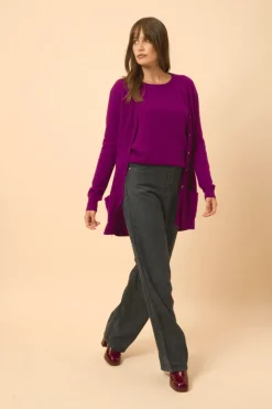 CHELSEA cardigan col v prune