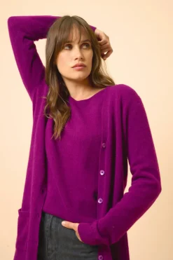 CHELSEA cardigan col v prune