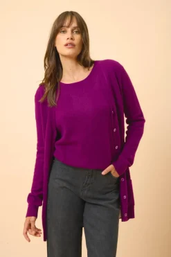 CHELSEA cardigan col v prune
