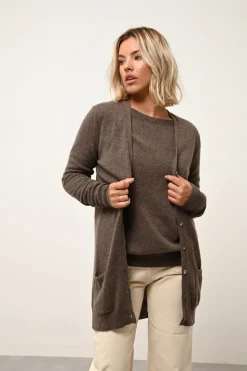 CHELSEA cardigan col v taupe chiné