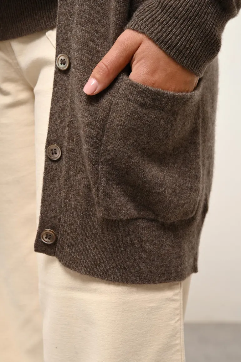 CHELSEA cardigan col v taupe chiné