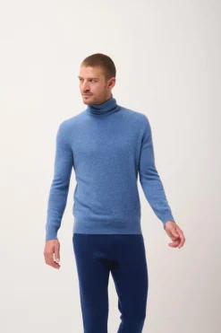 CONNOR pull col roulé bleu denim