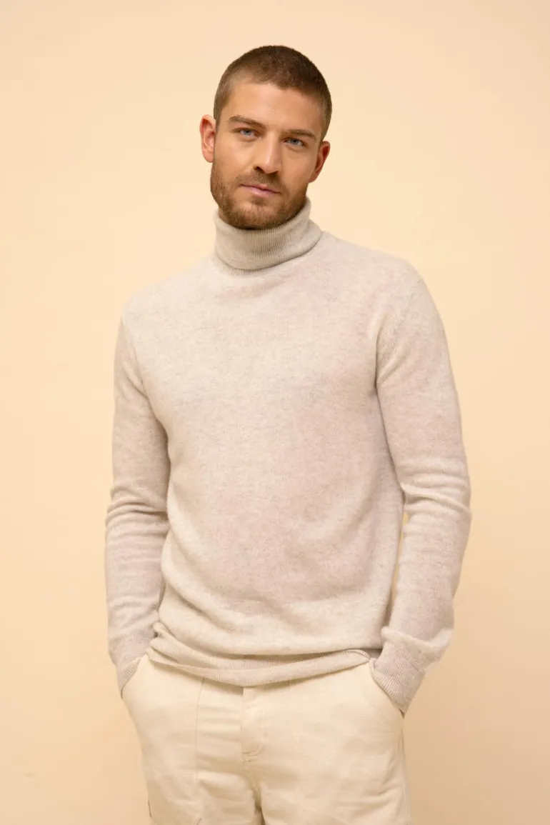CONNOR pull col roulé gris perle chiné