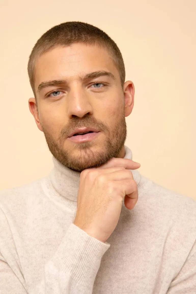 CONNOR pull col roulé gris perle chiné