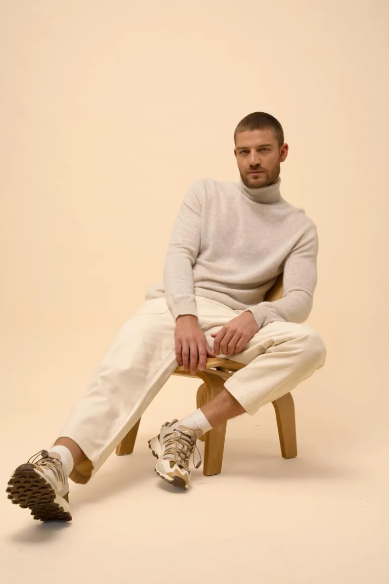 CONNOR pull col roulé gris perle chiné