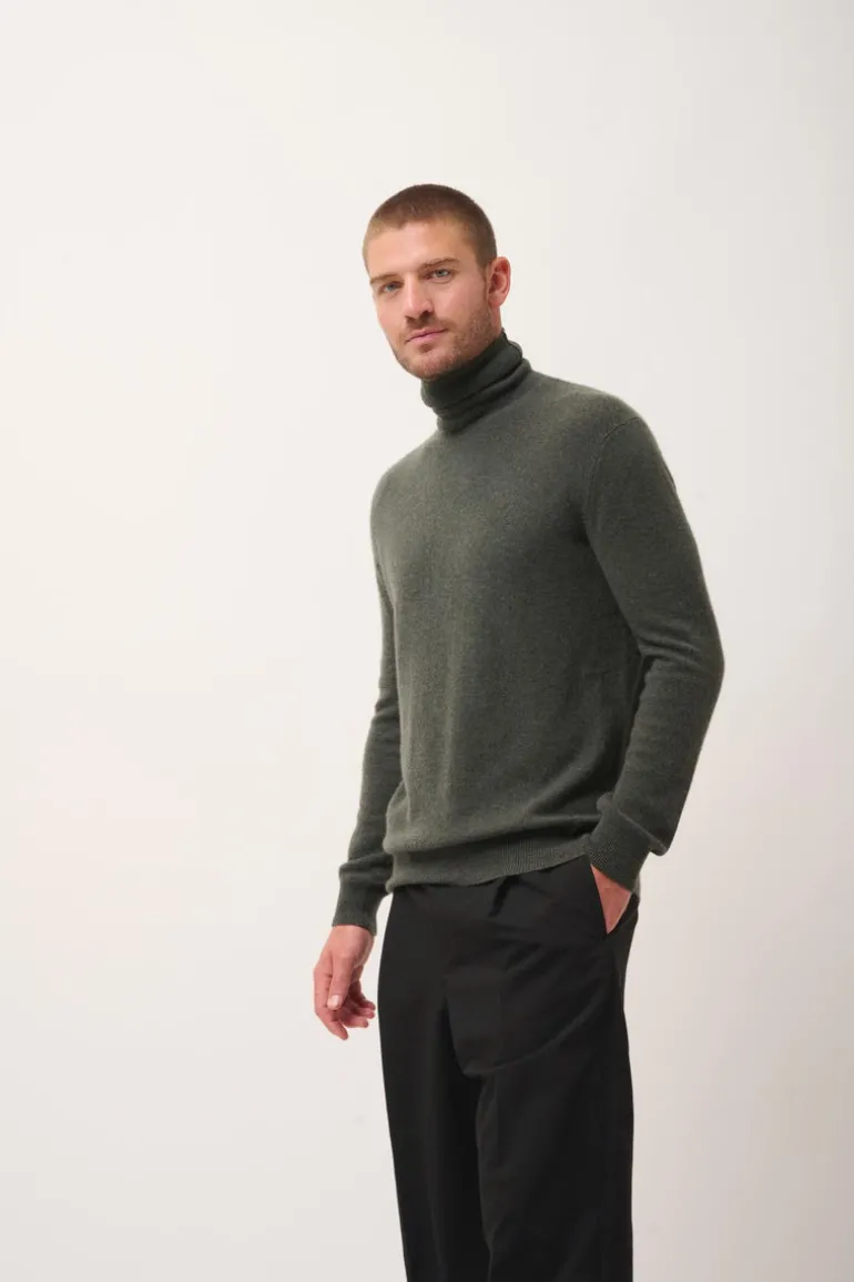 CONNOR pull col roulé kaki chiné