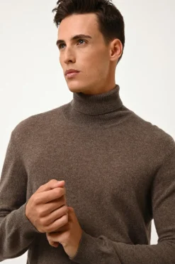 CONNOR pull col roulé taupe chiné