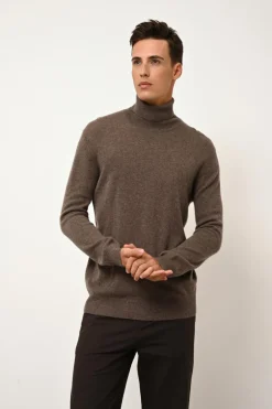 CONNOR pull col roulé taupe chiné
