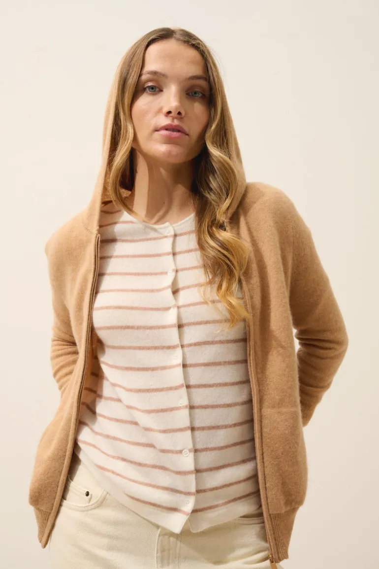 DEBBIE gilet col zippé capuche sahara