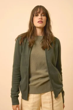 DEBBIE gilet col zippé capuche kaki