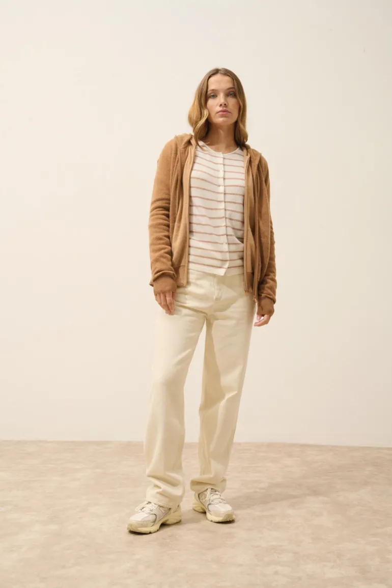 DEBBIE gilet col zippé capuche noisette