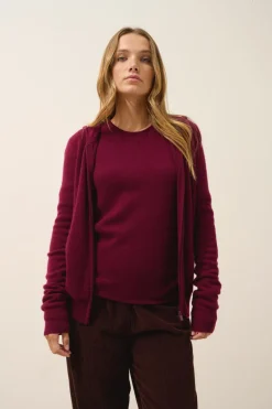 DEBBIE gilet col zippé capuche bordeaux