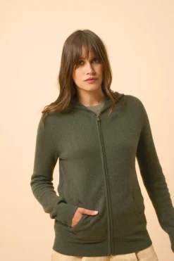 DEBBIE gilet col zippé capuche kaki