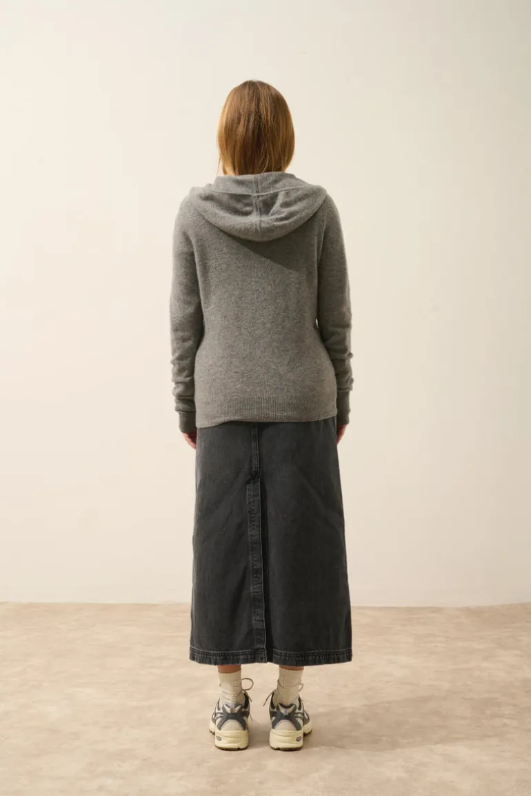 DEBBIE gilet col zippé capuche flanelle chiné