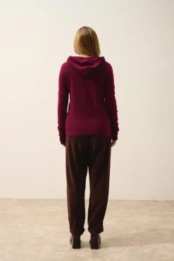 DEBBIE gilet col zippé capuche bordeaux