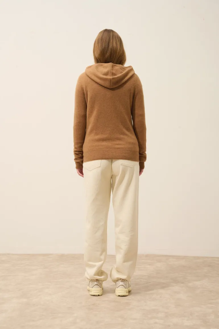 DEBBIE gilet col zippé capuche noisette