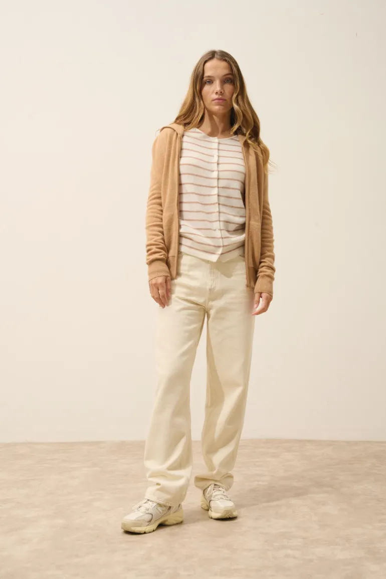 DEBBIE gilet col zippé capuche sahara