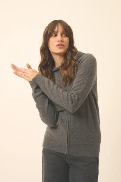 DEBBIE gilet col zippé capuche anthracite chiné