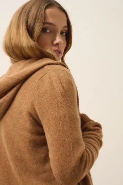 DEBBIE gilet col zippé capuche noisette