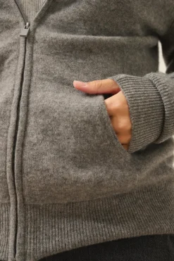 DEBBIE gilet col zippé capuche flanelle chiné