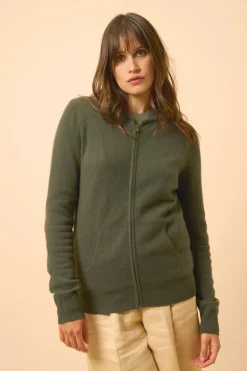DEBBIE gilet col zippé capuche kaki