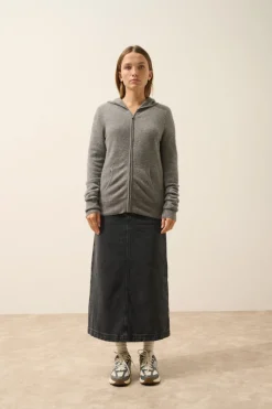 DEBBIE gilet col zippé capuche flanelle chiné
