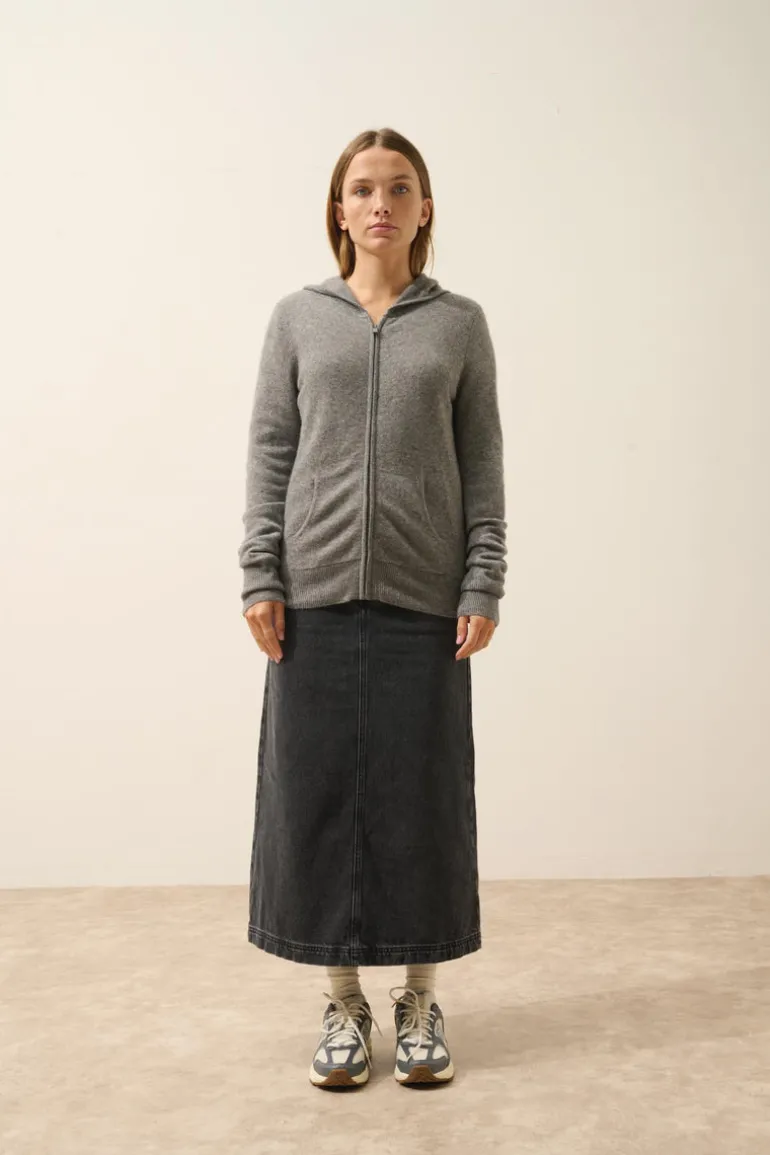 DEBBIE gilet col zippé capuche flanelle chiné