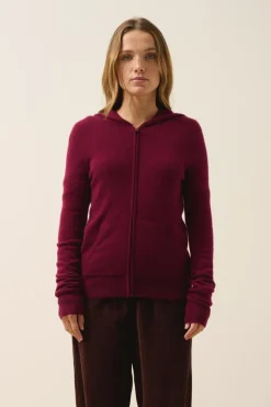 DEBBIE gilet col zippé capuche bordeaux
