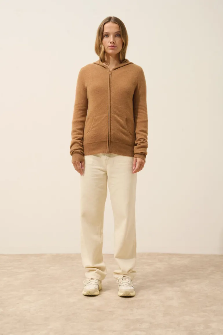 DEBBIE gilet col zippé capuche noisette