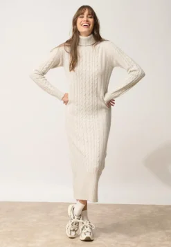 DOLKAR robe col roulé gris clair chiné