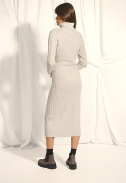 DOLKAR robe col roulé gris perle chiné