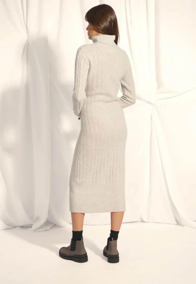 DOLKAR robe col roulé gris perle chiné