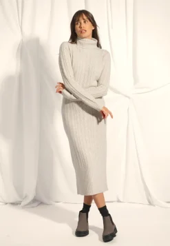 DOLKAR robe col roulé gris perle chiné