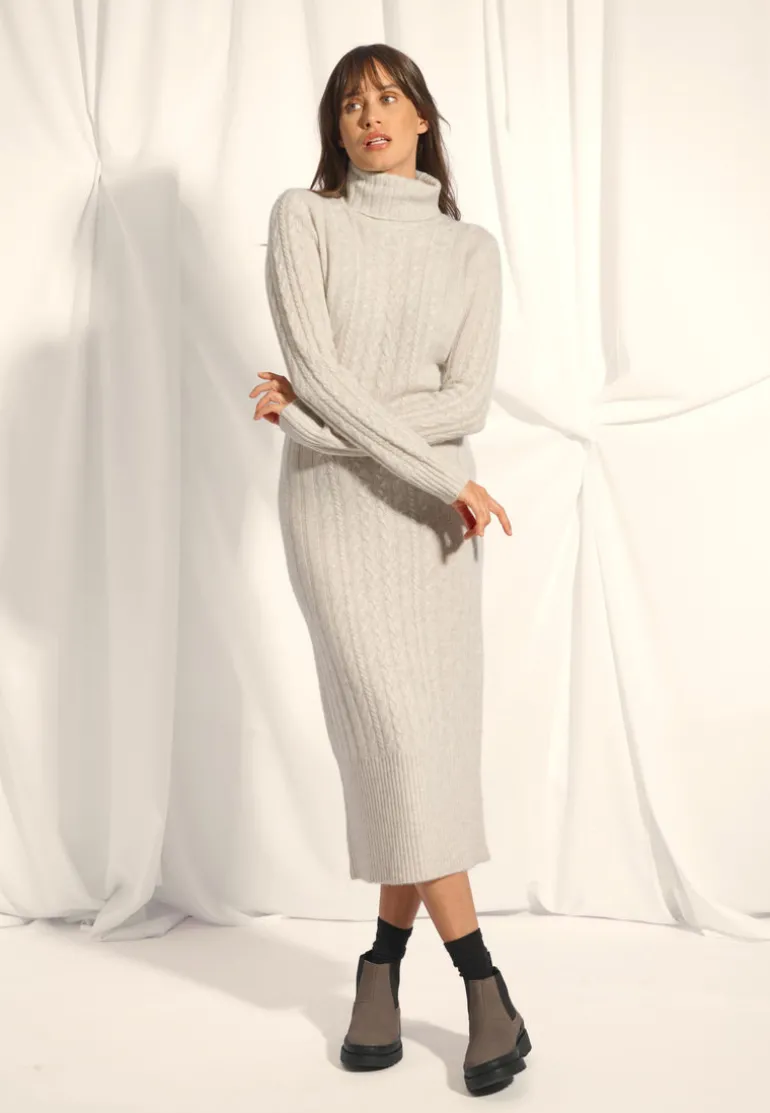 DOLKAR robe col roulé gris perle chiné