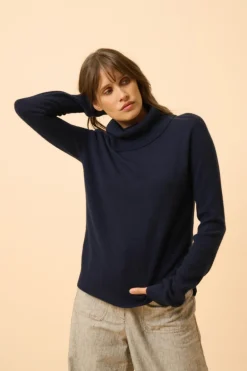 DONATELLA pull col roulé navy