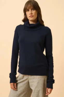 DONATELLA pull col roulé navy