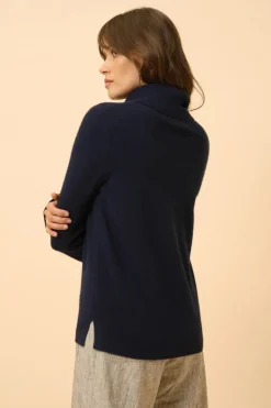 DONATELLA pull col roulé navy