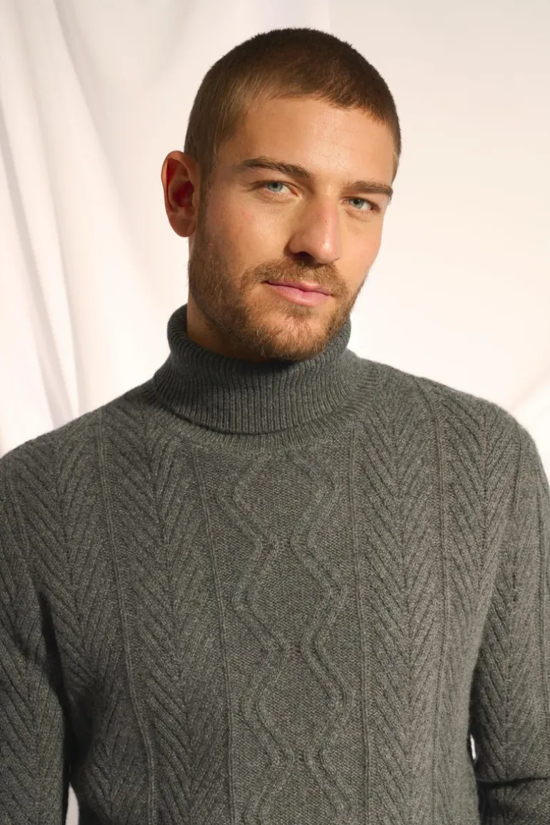 DORJE pull col roulé anthracite chiné