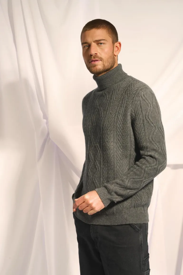 DORJE pull col roulé anthracite chiné