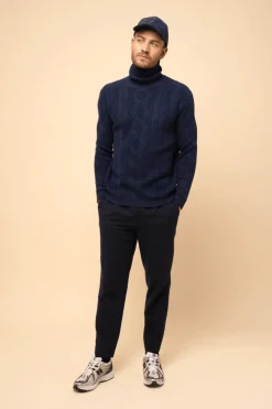 DORJE pull col roulé bleu nuit chiné