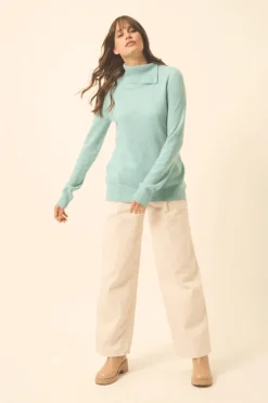 DUNDEE pull col roulé aqua chiné