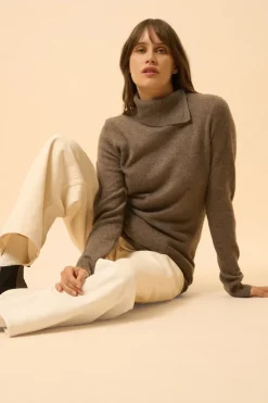 DUNDEE pull col roulé taupe chiné