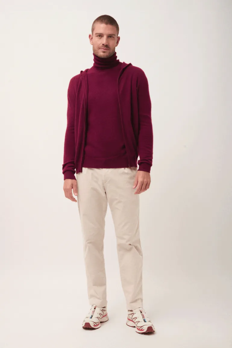 ELLIOT gilet col zippé capuche bordeaux