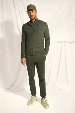 ELLIOT gilet col zippé capuche kaki chiné