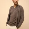 ELLIOT gilet col zippé capuche taupe chiné