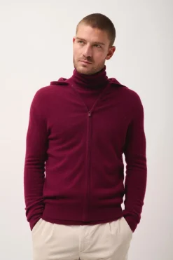 ELLIOT gilet col zippé capuche bordeaux